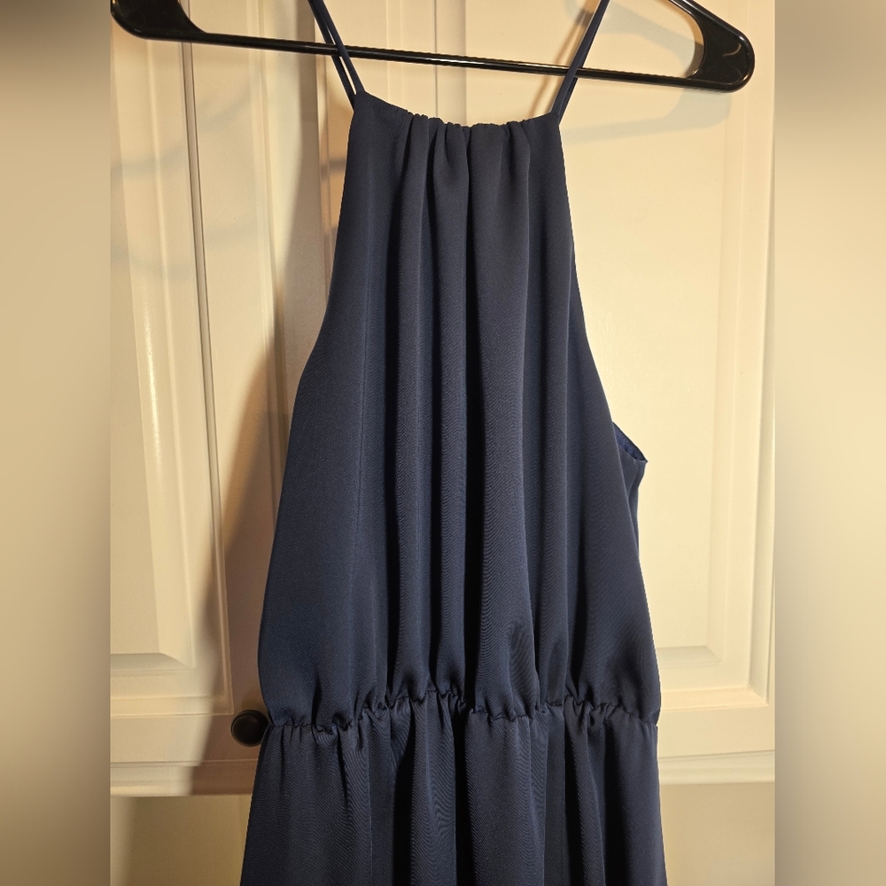 Halston Heritage Navy Halter Dress Sz 4 Resort Evening Maxi Gown - Picture 3 of 8